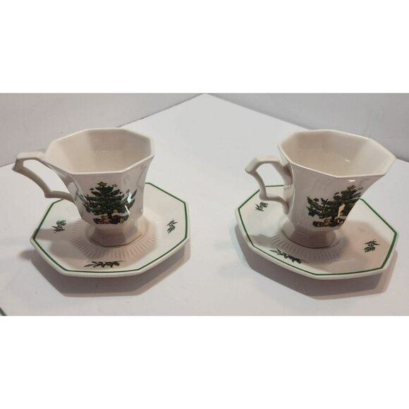 Set of 2 Nikko Christmastime Octagon Shaped  3.5” Cups and 6” Saucers - Picture 4 of 10